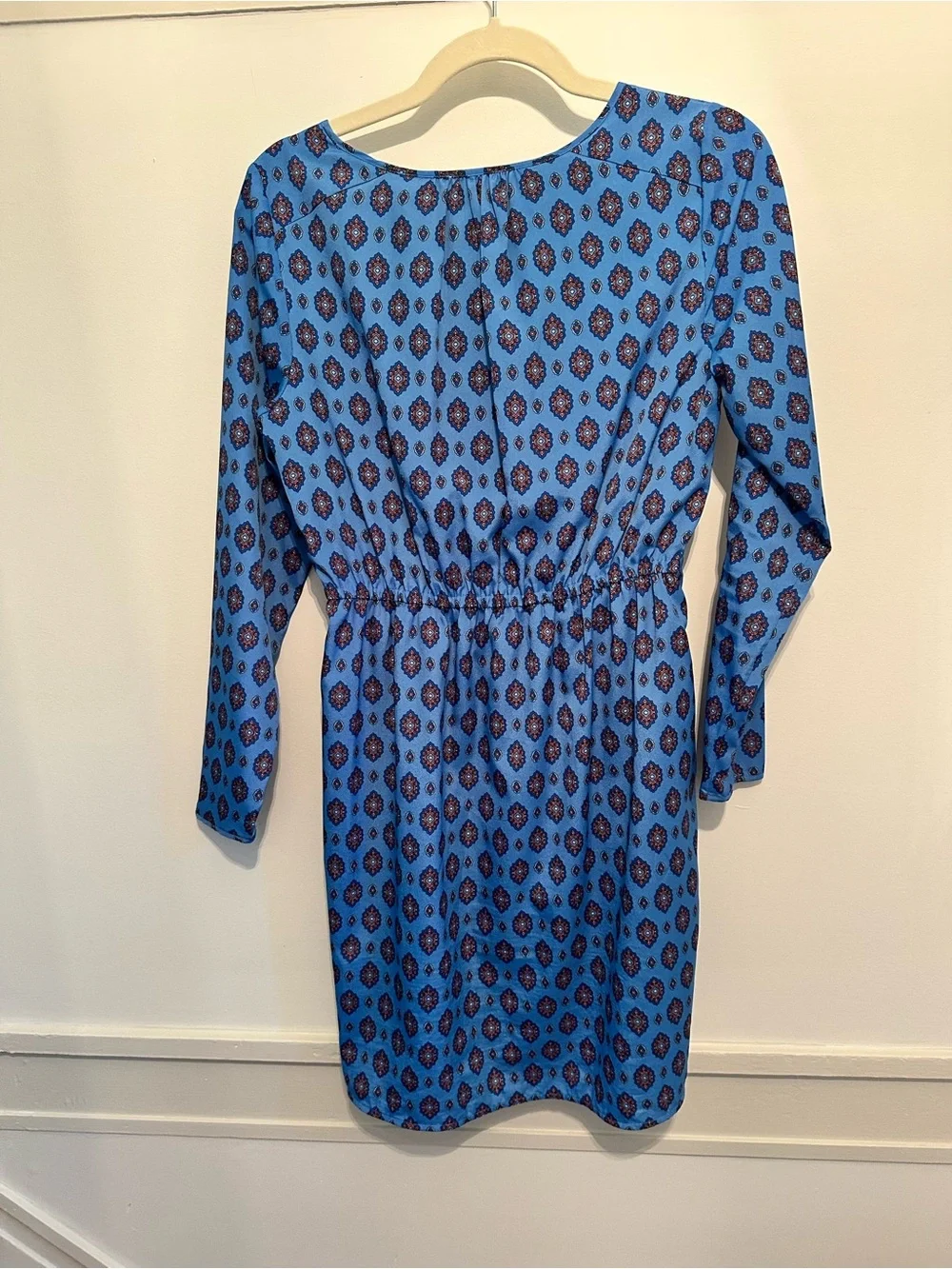 J Crew Blue Printed Long-Sleeve Elastic-Waist Dress size 4